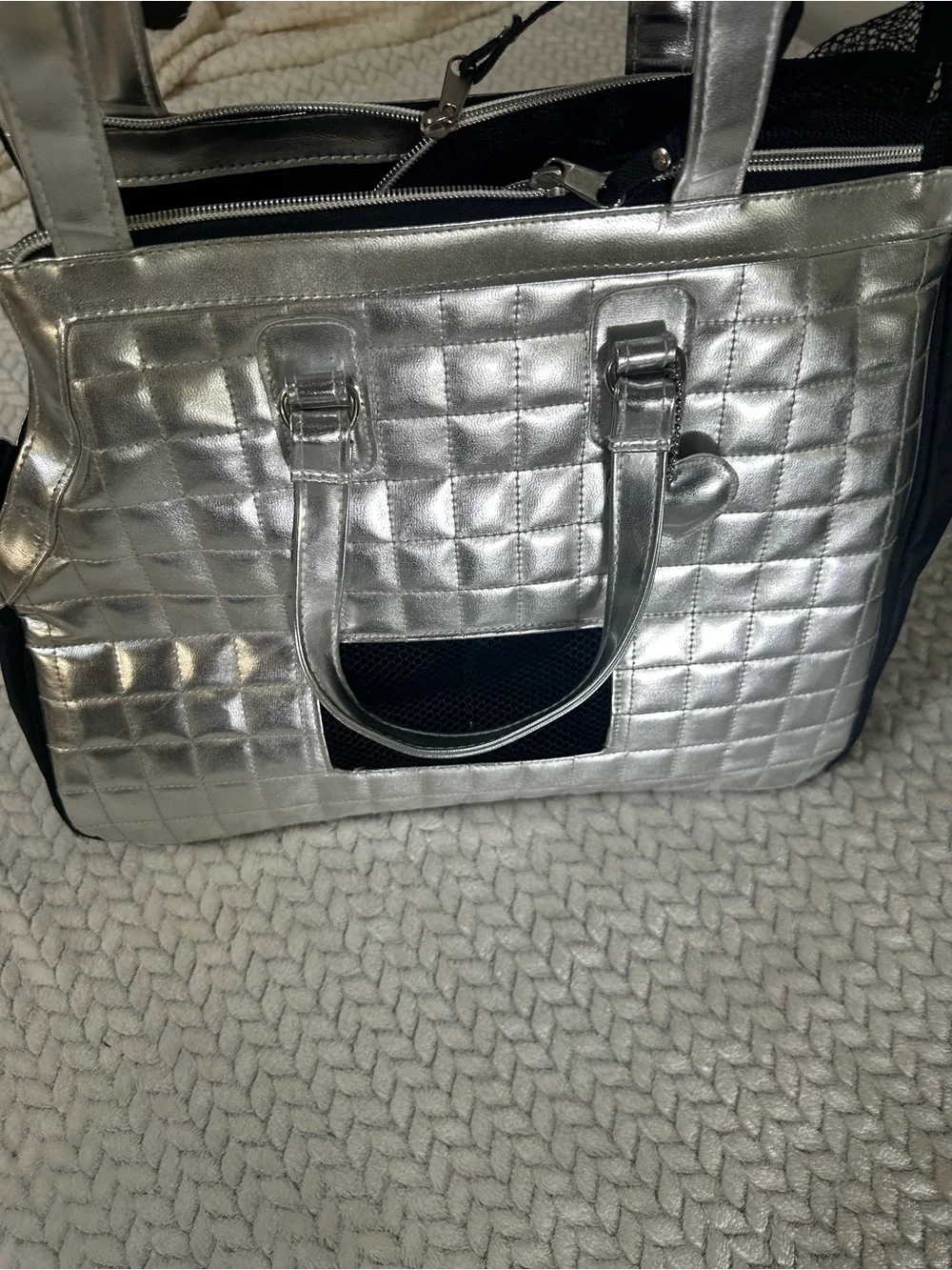 Breathable Silver And Black Mesh Dog Carrier